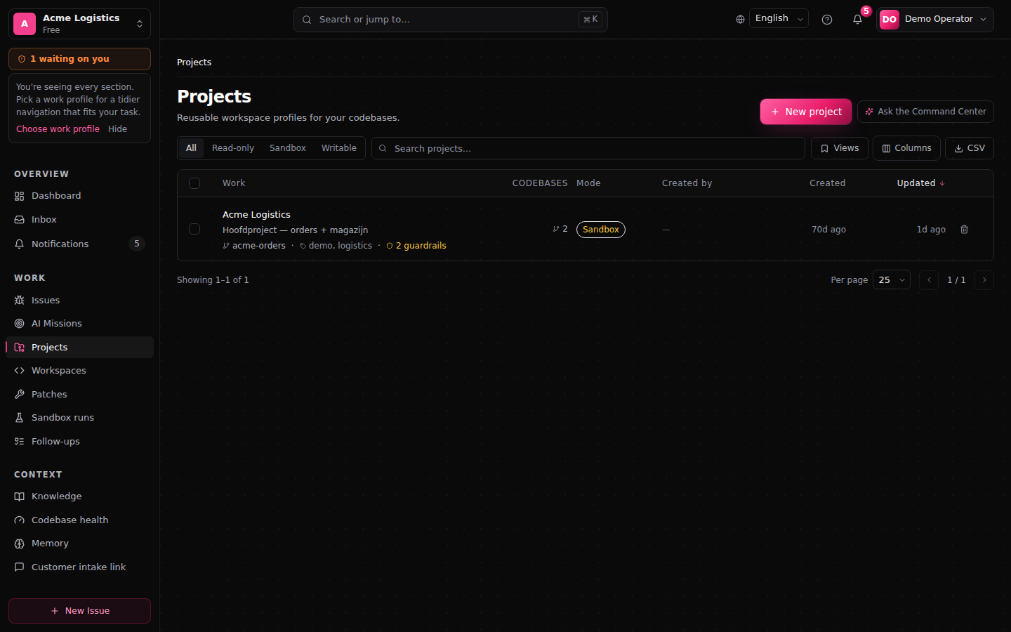 Projects list