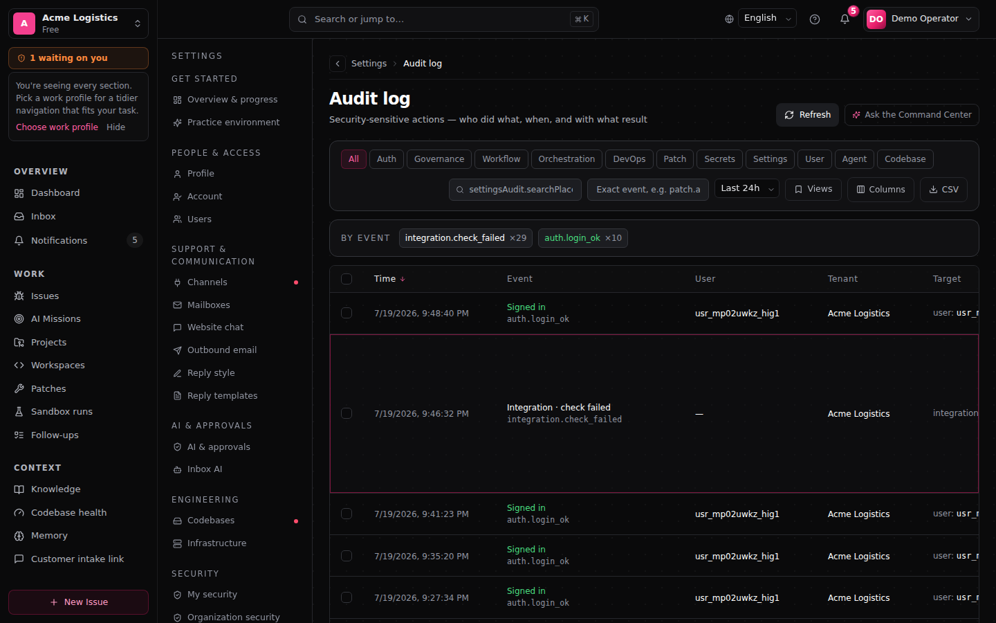 Audit log