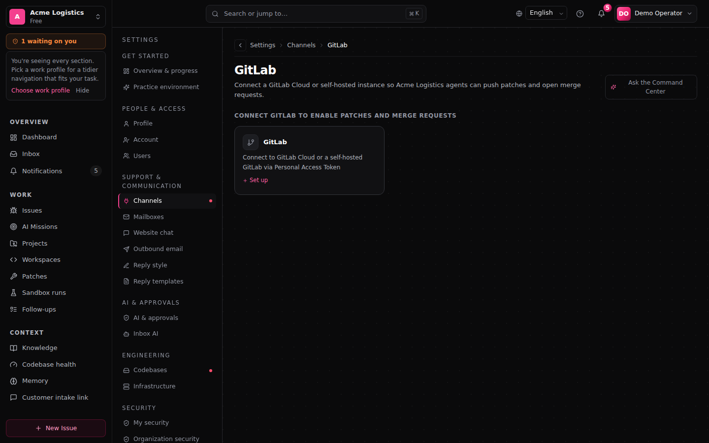 GitLab-integratie-rij in connected-status met zichtbare projectlijst na OAuth-consent