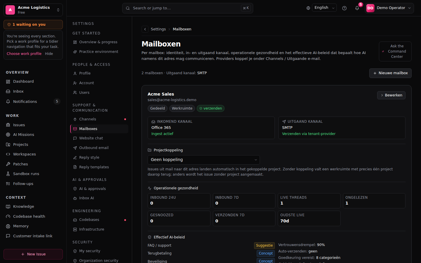 Settings — Inbox mailboxes