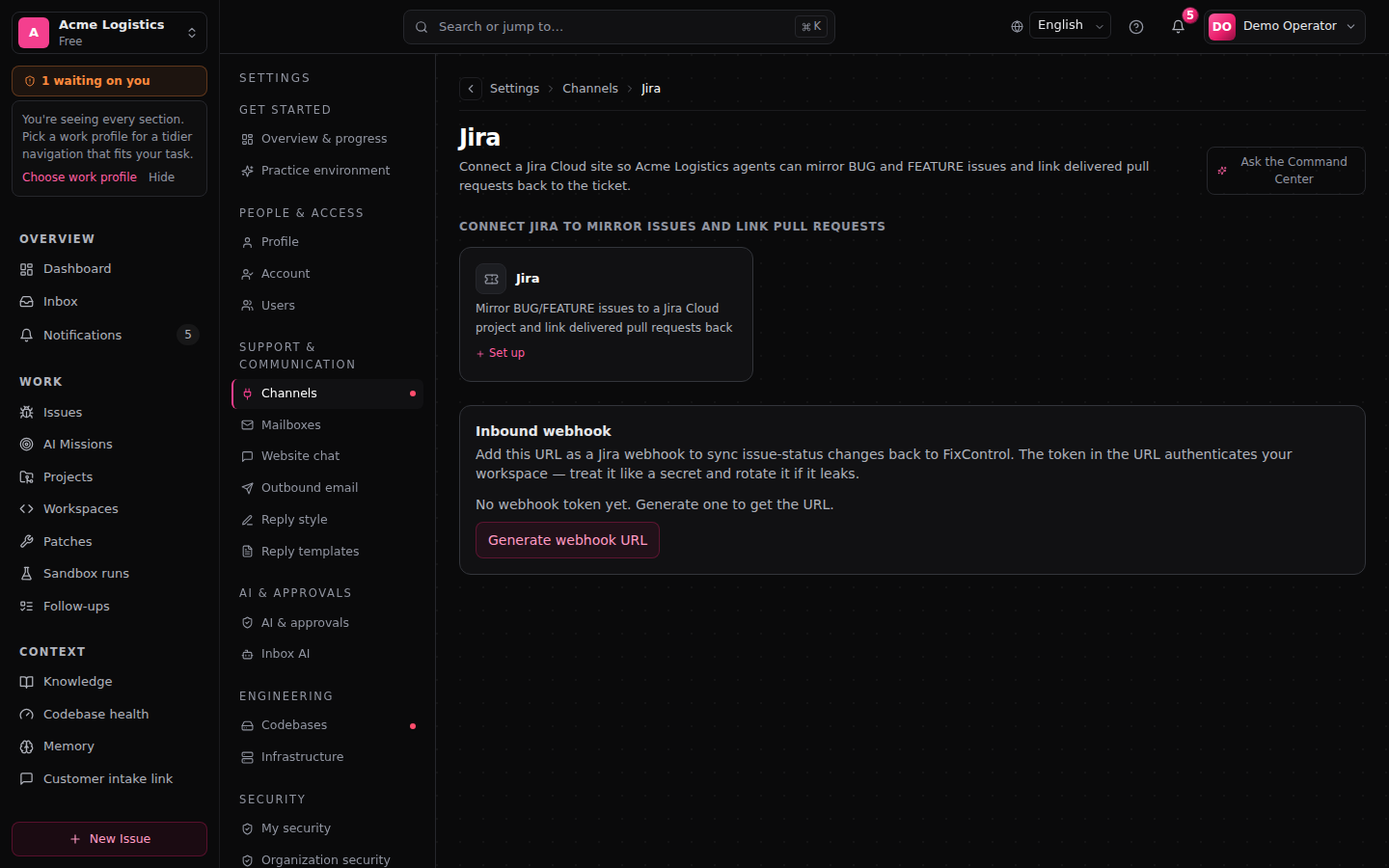 Jira field-mapping editor met prioriteit en status gemapt naar FixControl-enums